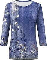 Vista 3 de Blouses for Women 2025 Three Quarter Sleeve Round Neck T Shirt Hawaiian Printing Trendy Fashion Beach Tops