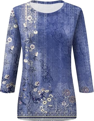 Miniatura 3 de Blouses for Women 2025 Three Quarter Sleeve Round Neck T Shirt Hawaiian Printing Trendy Fashion Beach Tops