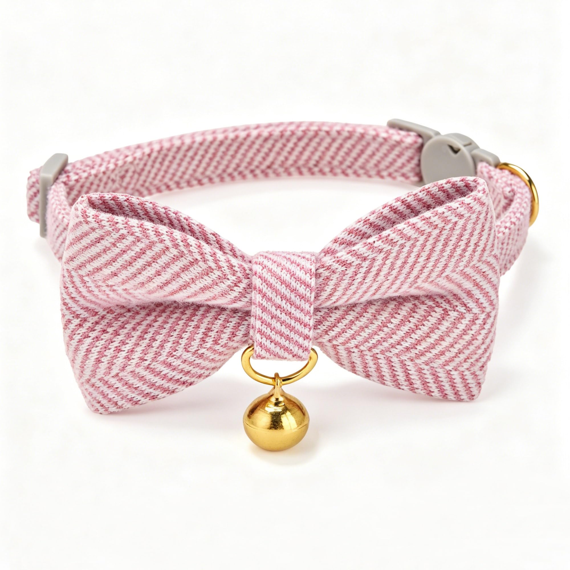 YUDOTE Cat Collar with Bow Tie, Dusty Pink Herringbone Breakaway Cat Collar with Bell, Adjustable Safety Kitten Collar for Cats, Soft Comfortable Fabric Pet Neckwear(DYPK,TW)
