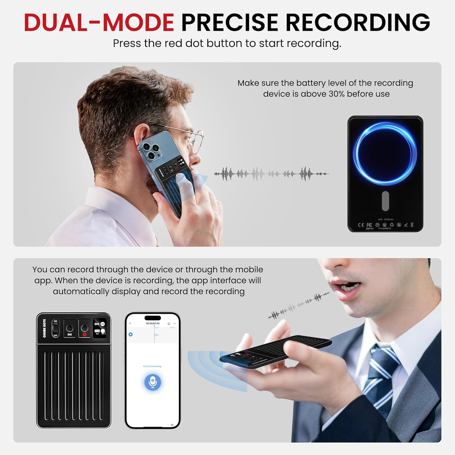 AI Voice Recorder,Magnetic Voice Recorder with Transcribe & Summarize Empowered by ChatGPT,Digital Voice Recorder for Lectures, Meetings, Calls,Portable Audio Recorder Support 107 Languages (Black)