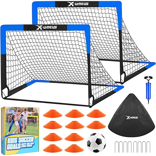 Kids Soccer Goals for Backyard Set of 2, 4 x 3 ft/6 x 4 Toddler Soccer Goal Training Equipment with Soccer Ball, Cones, Pop Up Soccer Net for Kids Age 3-5 4-6 6-8 8-12 10-12 Outdoor Games Sports Gifts