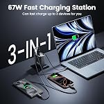 67W Rétractable USB C Bloc chargeur avec câble intégré, GaN Bloc de chargeur mural de recharge rapide Cube 3 Ports compatibles pour iPhone 17 Series, Galaxy S25, Pixel 9 Pro 8 7, MacBook Pro/Air, iPad, Airpods