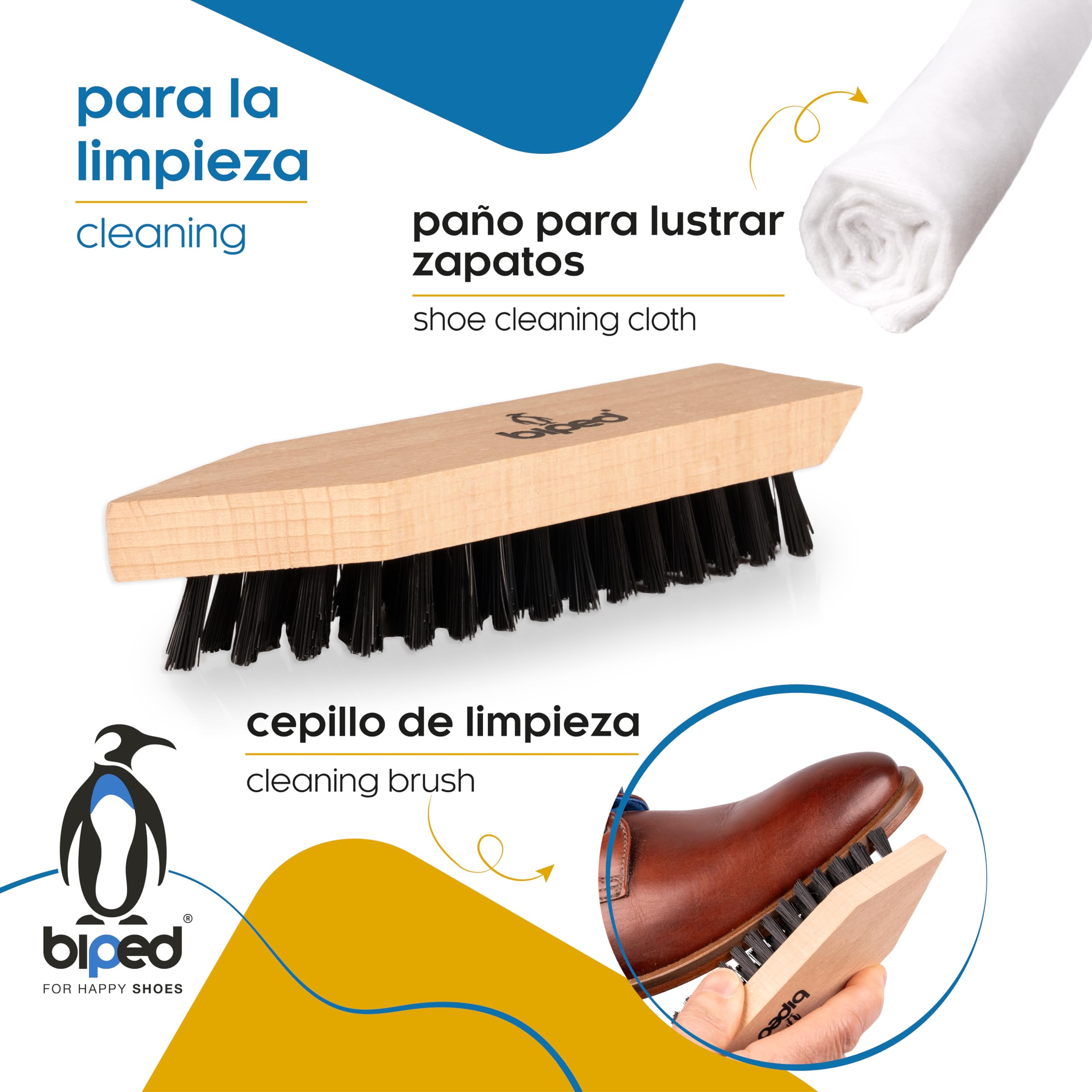 biped juego de cepillos para calzado Classic - Cepillos para calzado, para el cuidado de cuero liso y rugoso - Juego para limpieza del calzado con cepillos lustradores y cepillos para ante z2463
