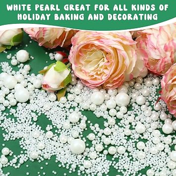 Wedding Party - 130g/4.6oz Edible Pearl Sugar Sprinkles Mix, White Pearl Sugar, Baking Cake Decoration, Cupcake Decoration, Cookie Decoration, Ice Cream Celebration, Shaker Cup, (White)