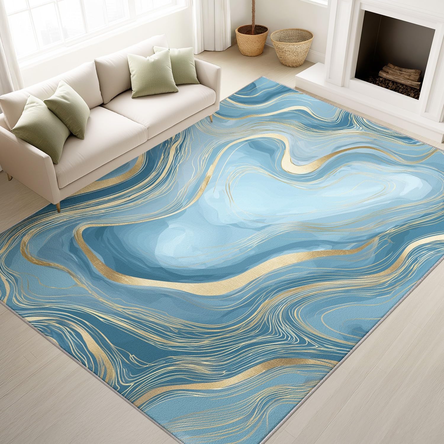 Tapis de salon moderne abstrait 160x230 cm à poils courts et texture marbre chic