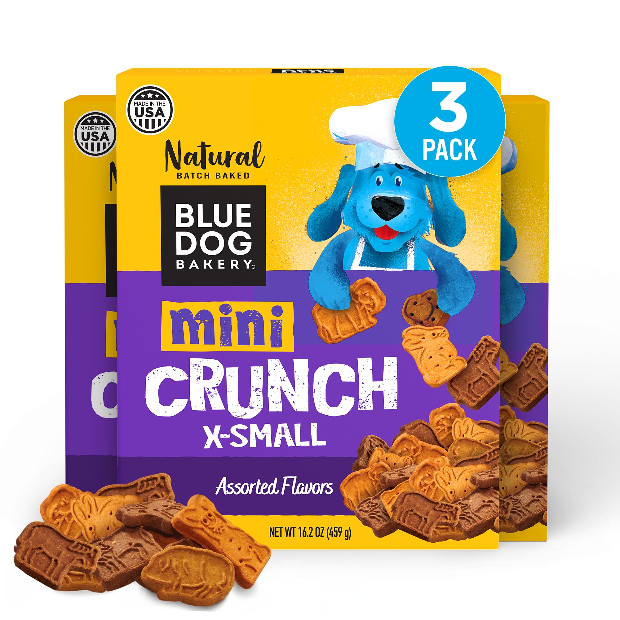 Blue Dog Bakery Natural Dog Treats, Mini Crunch, Assorted Flavors, 16.2oz, 3 Count