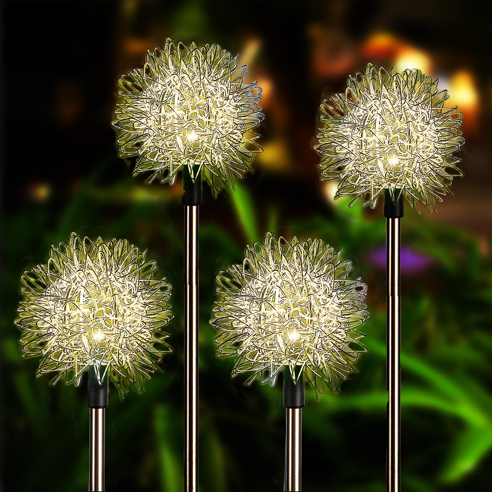 SYAKZK Solarlampen für Außen Garten, 4 Stück Aluminium-Löwenzahn Solarleuchten, Garten deko, IP65 Wetterfest, Warmweiß