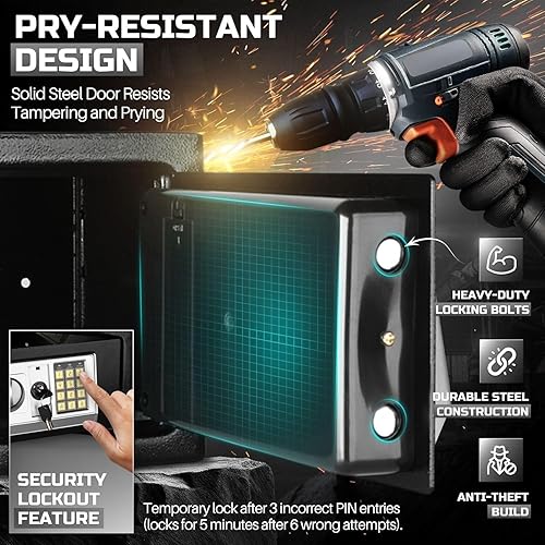 Miniatura 8 de Flexzion Caja Fuerte Pequeña con Ranura de Depósito - Caja Fuerte Electrónica de Depósito para Dinero con Cerradura de Teclado de Combinación