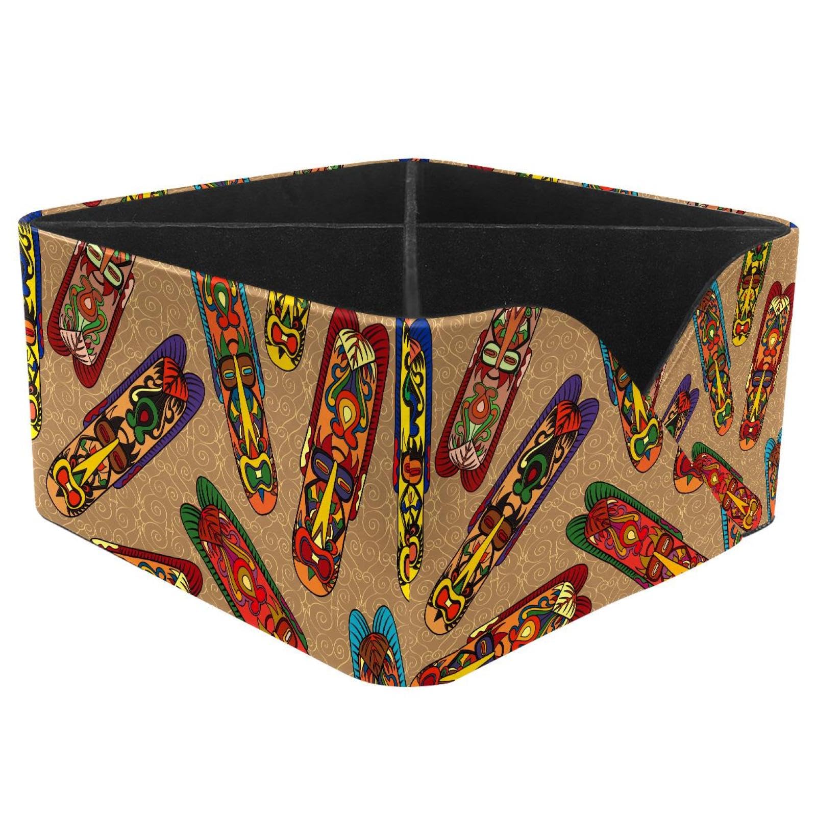 KengjuTesu African Ethnic Tribal Desktop Organizer Pen Holder, Rectangular Pencil Cup for Office, Study and Makeup Stations