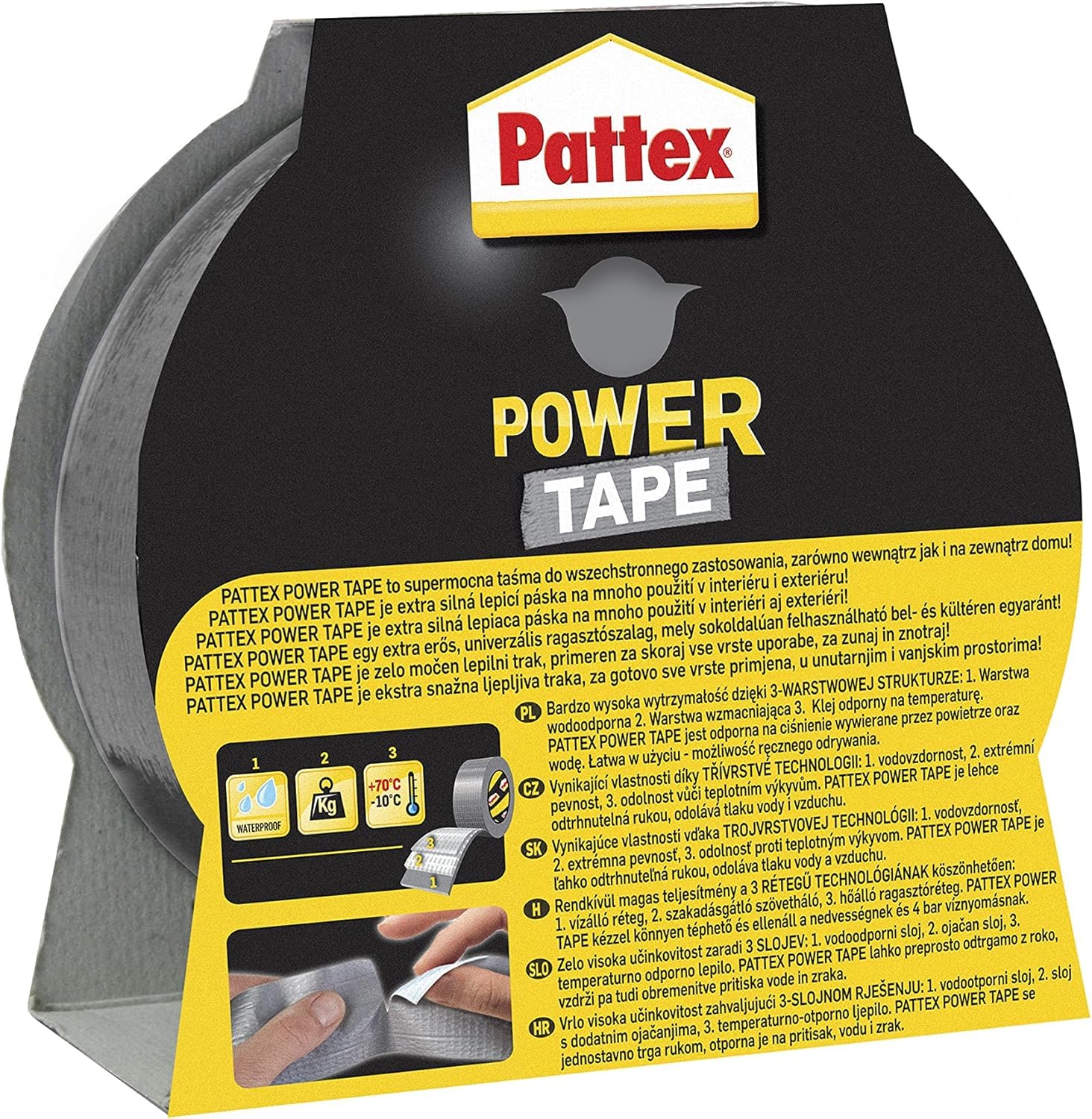 Pattex Power Tape, taśma naprawcza o doskonałej przyczepności, mocna taśma klejąca w kolorze srebrnym, trójwarstwowa taśma wodoszczelna, rolka 48mmx10m