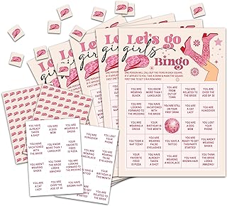 Bachelorette Party Bingo Game, Nash Bash Let's Go Bachelorette Party Games for Adults, Bridal Shower Games, Engagement Games – 24 Players Bingo, C13