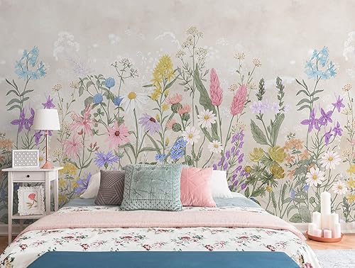 Miniatura 2 de Murwall Colorful Wild Flower Wallpaper Wild Floral Garden Wall Mural Botanical Florals with Plants Wallpaper (STYLE1)