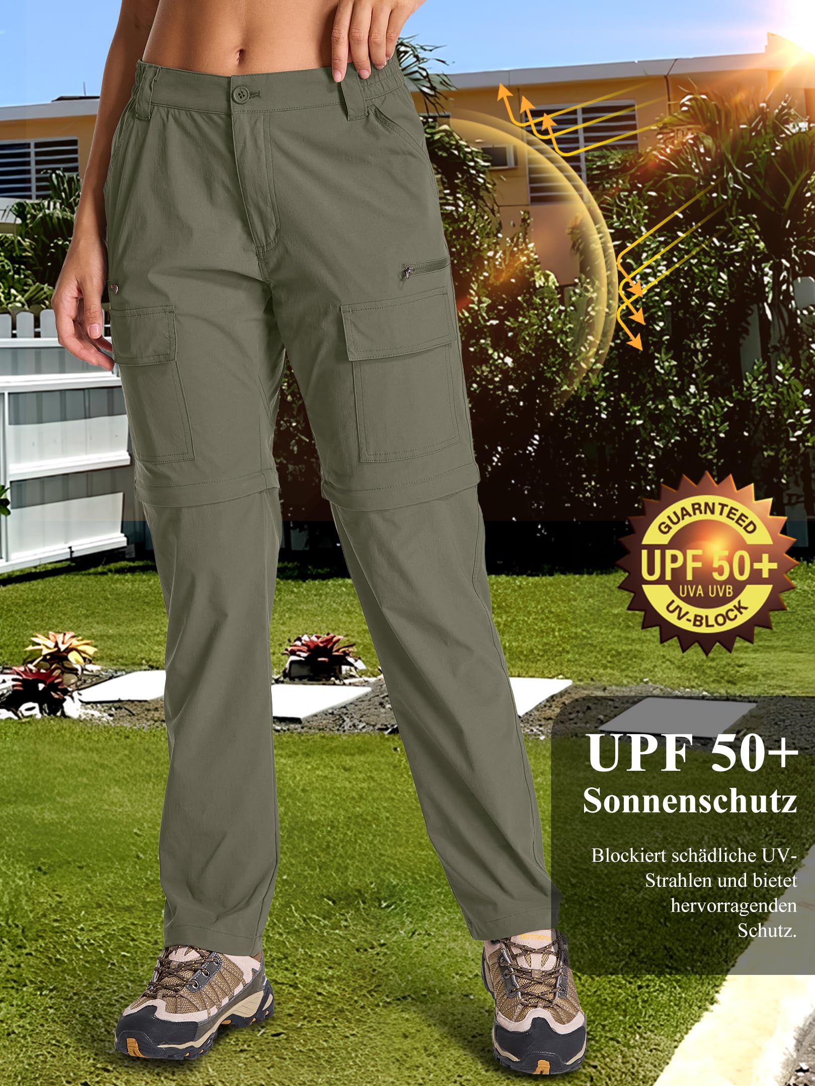 Damen Zip-Off-Wanderhose, Leichte Trekkinghose Atmungsaktiv Schnell Trockend Safari outdoorhosen Sommer Arbeitshose Funktionshose