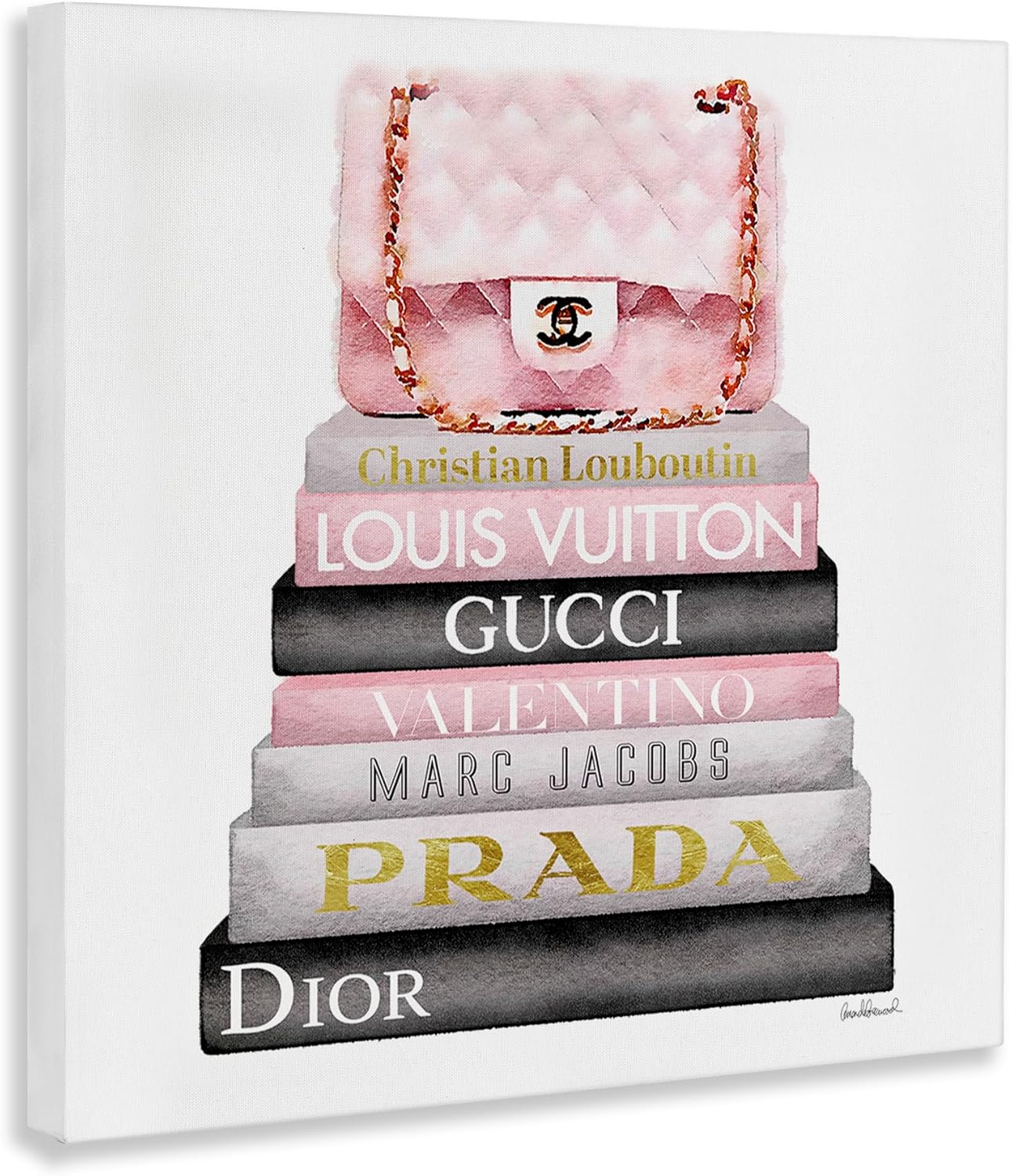 Stupell Industries 'Watercolor High Fashion Bookstack', Canvas Art, 36 x 36 Inches, Easy to Hang and Sturdy, Made in USA, by Amanda Greenwood