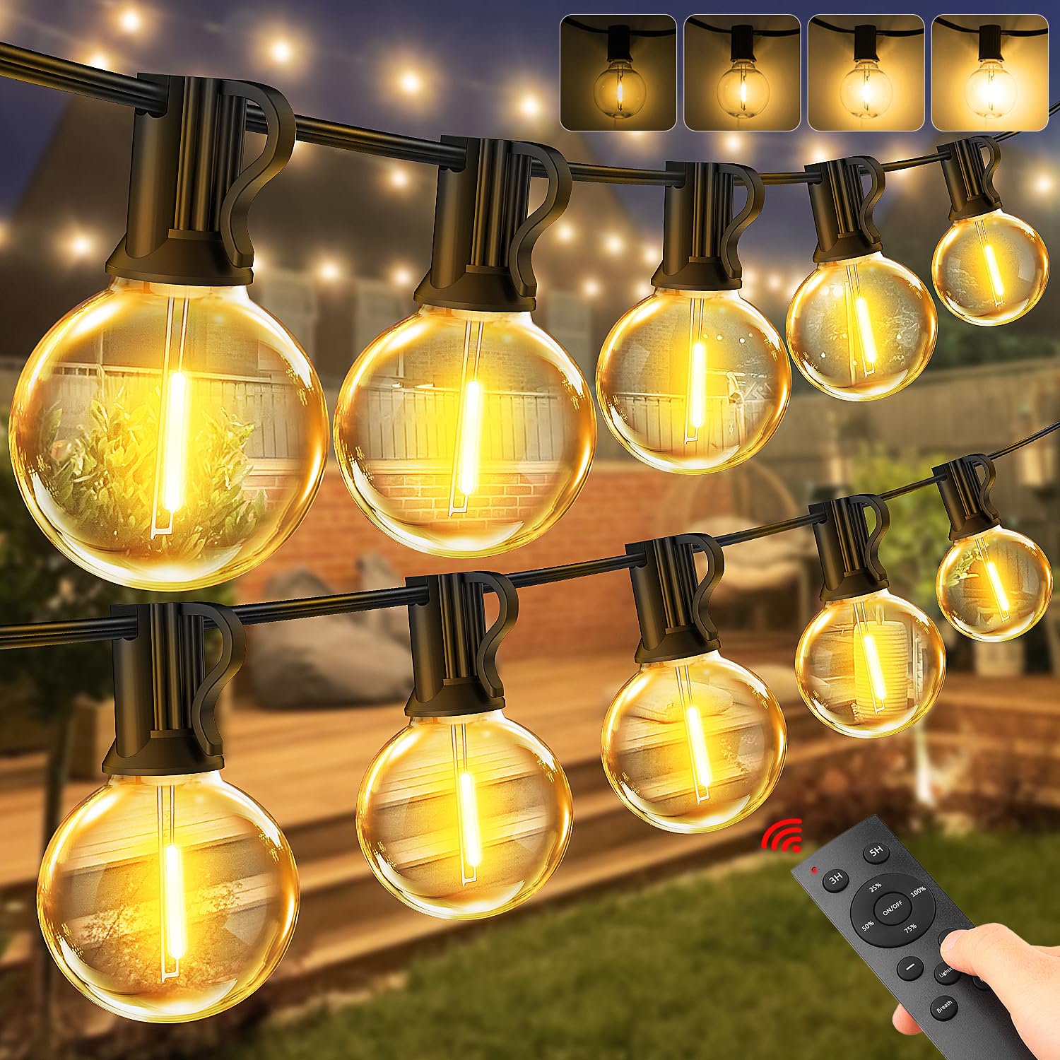Vanranger Festoon Outdoor Lights Mains Powered with Remote Control G40 Garden Outside Festoon Lights Mains Powered 45M 150Ft for Gazebo Pergola with Shatterproof LED Bulbs