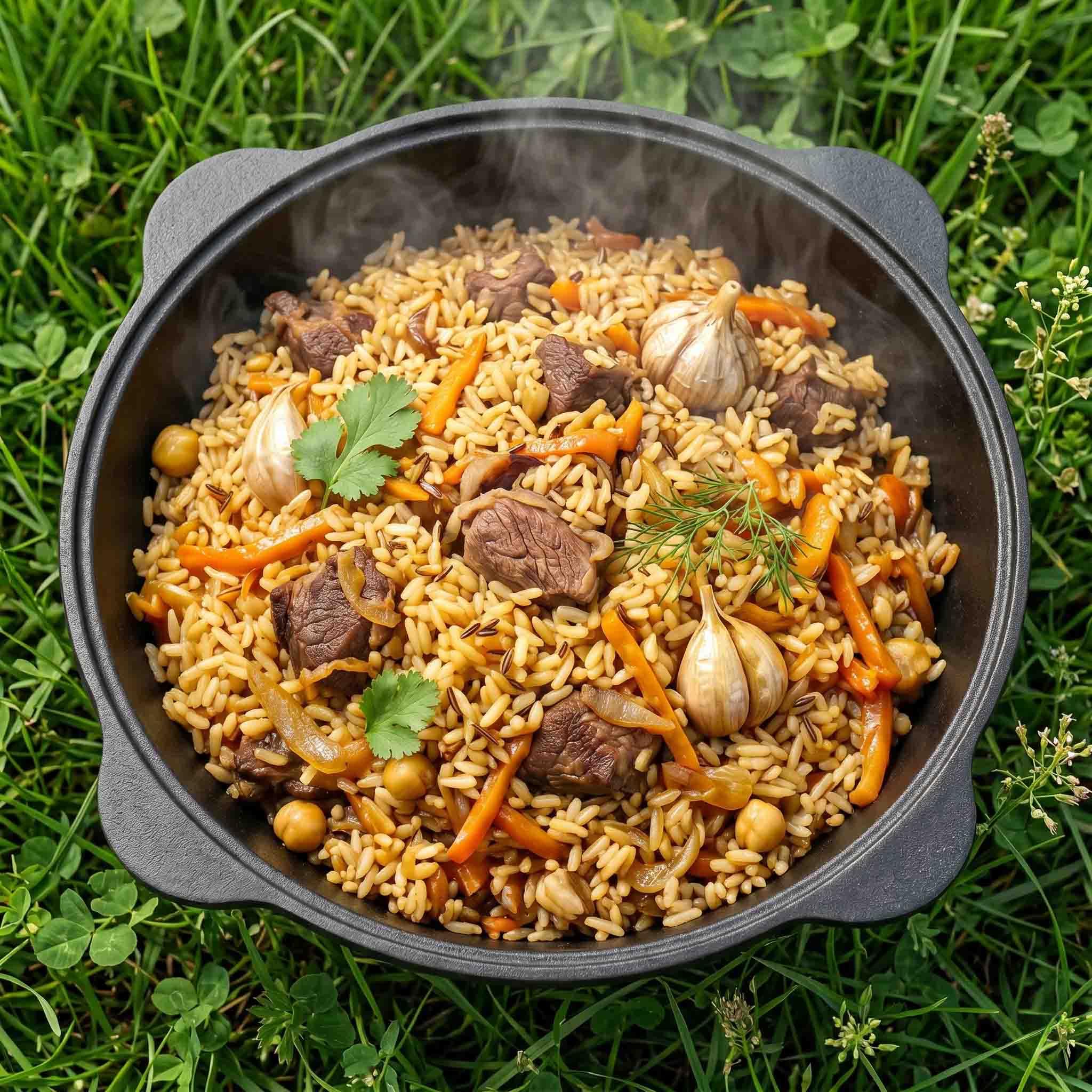4BIG.fun Kazan 16L Rond Couvercle Namangan Pot de camping Kazan Wok Chaudron Camping BBQ Asia Spatule à mousse | Kasan Uzbekisch Asia Wok en fonte pour camping Usbek Marmite pivotante avec couvercle en aluminium