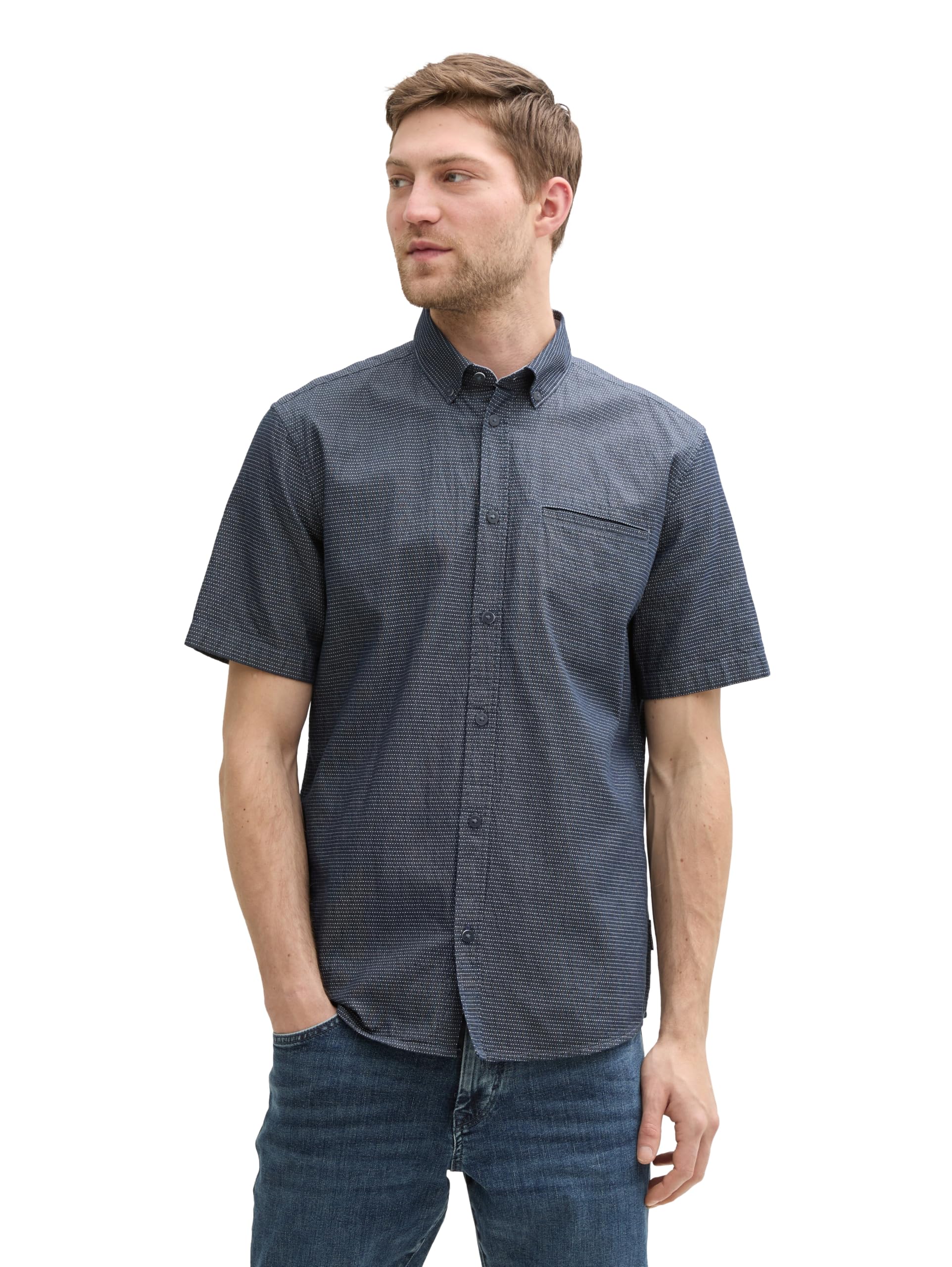 TOM TAILOR Herren Regular Fit Kurzarmhemd aus Baumwolle