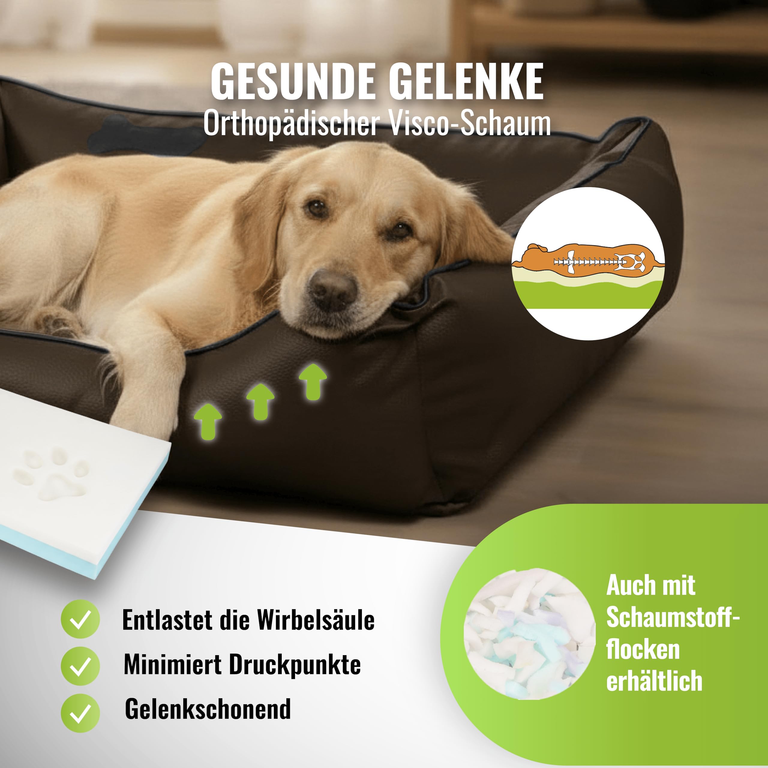 CopcoPet Hundebett Grosse Hunde XL – Waschbares Hundekissen 【Kunstleder】 Hundekorb aus Kunstleder - Formstabiles Hundesofa - Hundekörbchen mit Rand für Hunde, Dog Bed Braun 110x90 cm