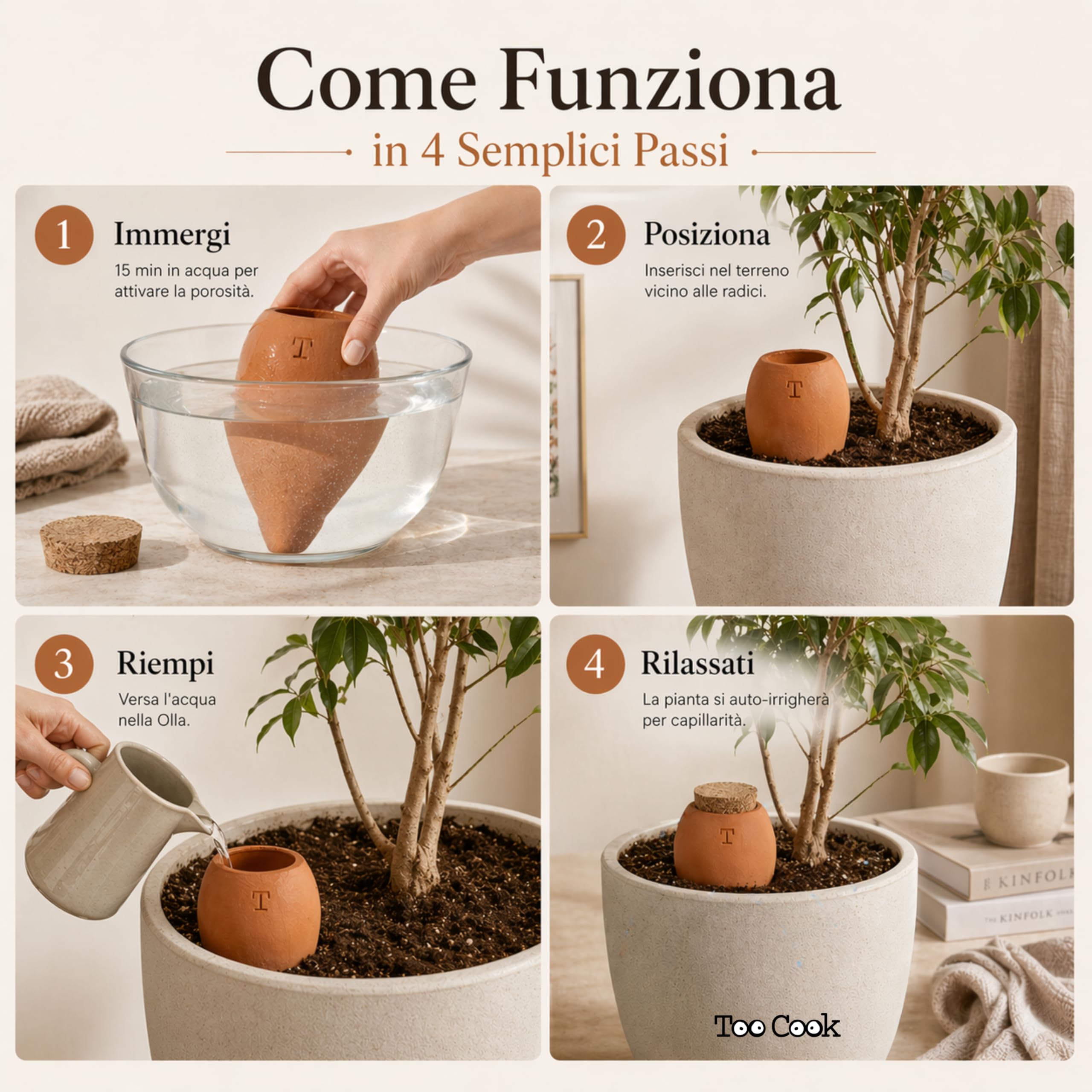 Olla in Terracotta Bianca per Irrigazione Piante Grasse Autonomia 7/10 Giorni (Naturale 750 ML 2 pz)