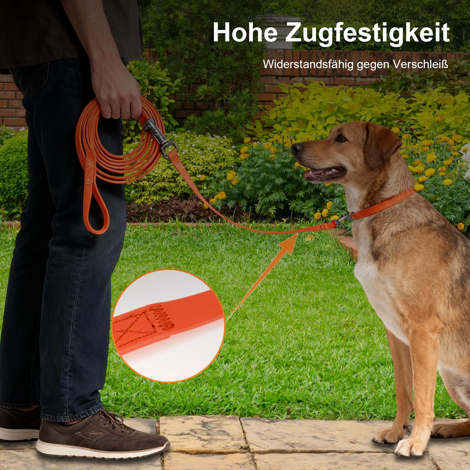 Smycz dla psów o długości 10 m, wodoodporna smycz, gumowana smycz dla psów, wytrzymała i odporna na rozdarcia smycz treningowa, dla dużych i małych psów (pomarańczowa)