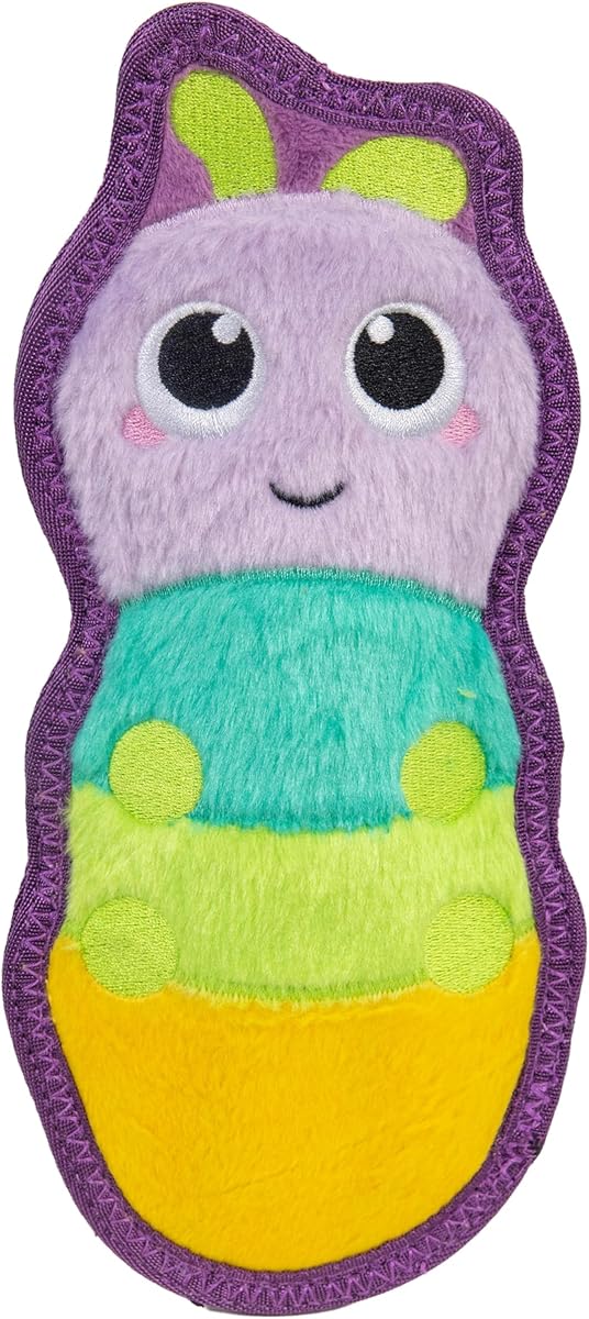 Tough Skinz Dog Toy, Durable Plush with 2X Lining, No Stuffing, Jumbo Squeaker, Caterpillar, 9.5"