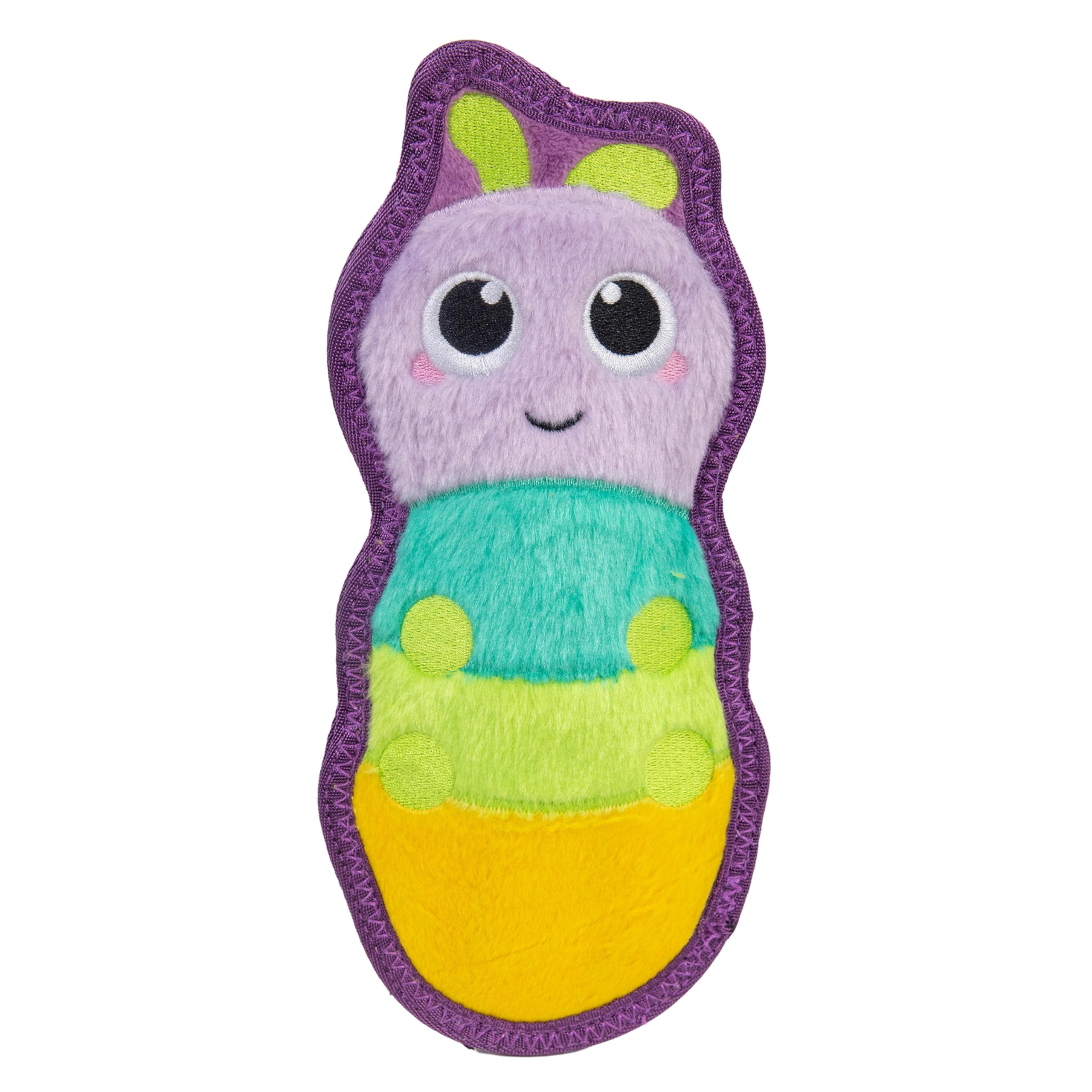 Tough Skinz Dog Toy, Durable Plush with 2X Lining, No Stuffing, Jumbo Squeaker, Caterpillar, 9.5"