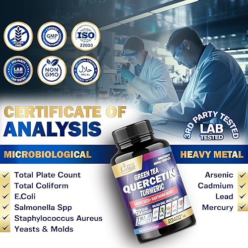 Miniatura 7 de Organic Cadane Suplementos de quercetina de 23400 mg  Manejo corporal, sistema inmunológico y apoyo articular  7 ingredientes de primera calidad