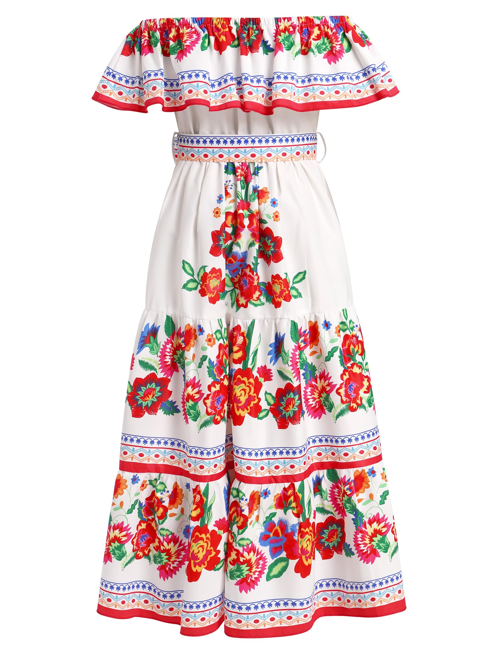 Vestido mexicano de verano para niña, bohemio, floral, vestido de drapeado, vestido tradicional cinco de mayo, fiesta, folklórico, bohemio, fiesta de cumpleaños, vestidos largos con cinturón