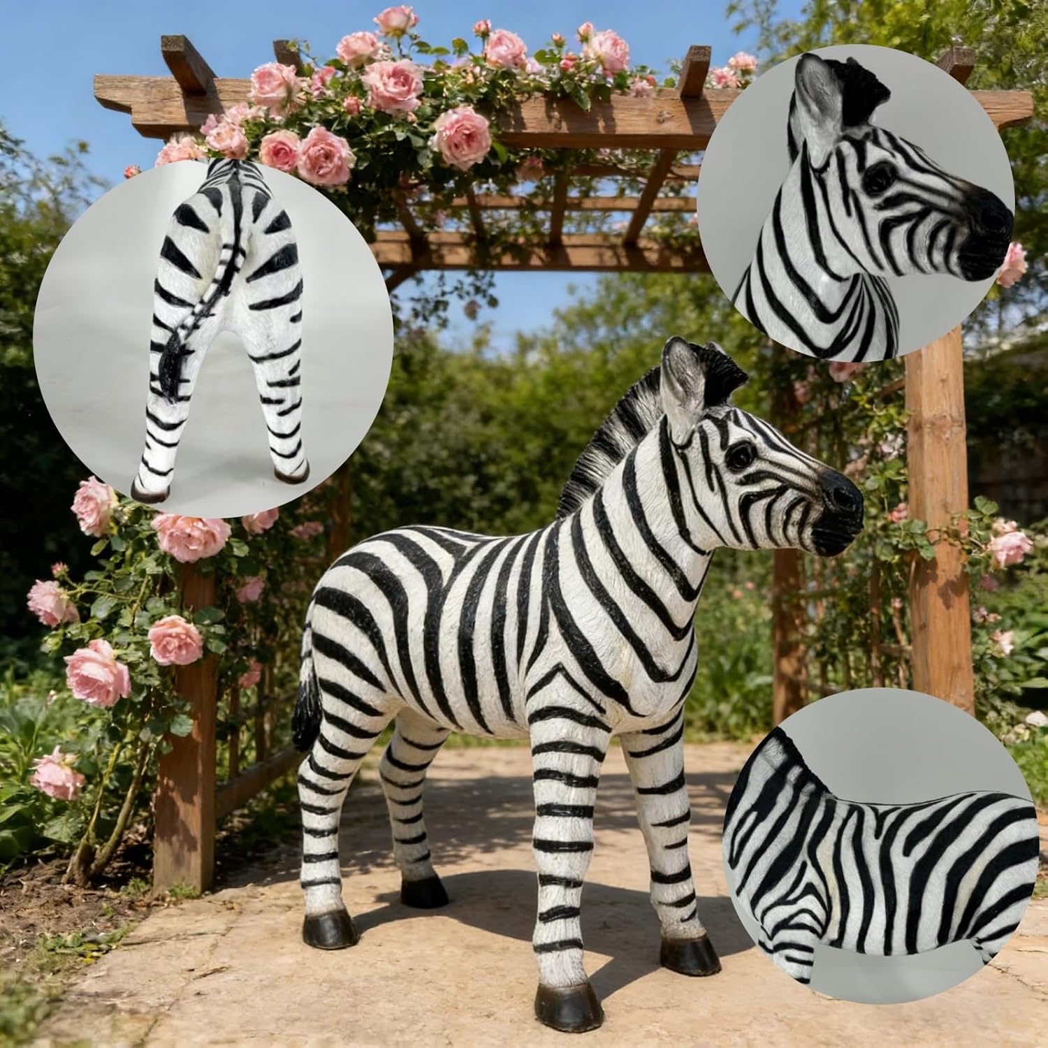 Large Zebra Statue Outdoor Decor - 19.49" L x 18.31" H Resin Zebra Sculpture for Garden, Patio, Lawn, Yard - Realistic Animal Figurine Ornament for Home Decor, Housewarming Gift