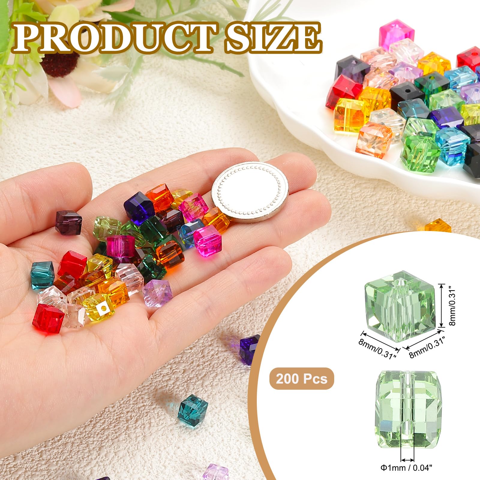 PATIKIL 8mm Crystal Glass Cube Beads - Image 2