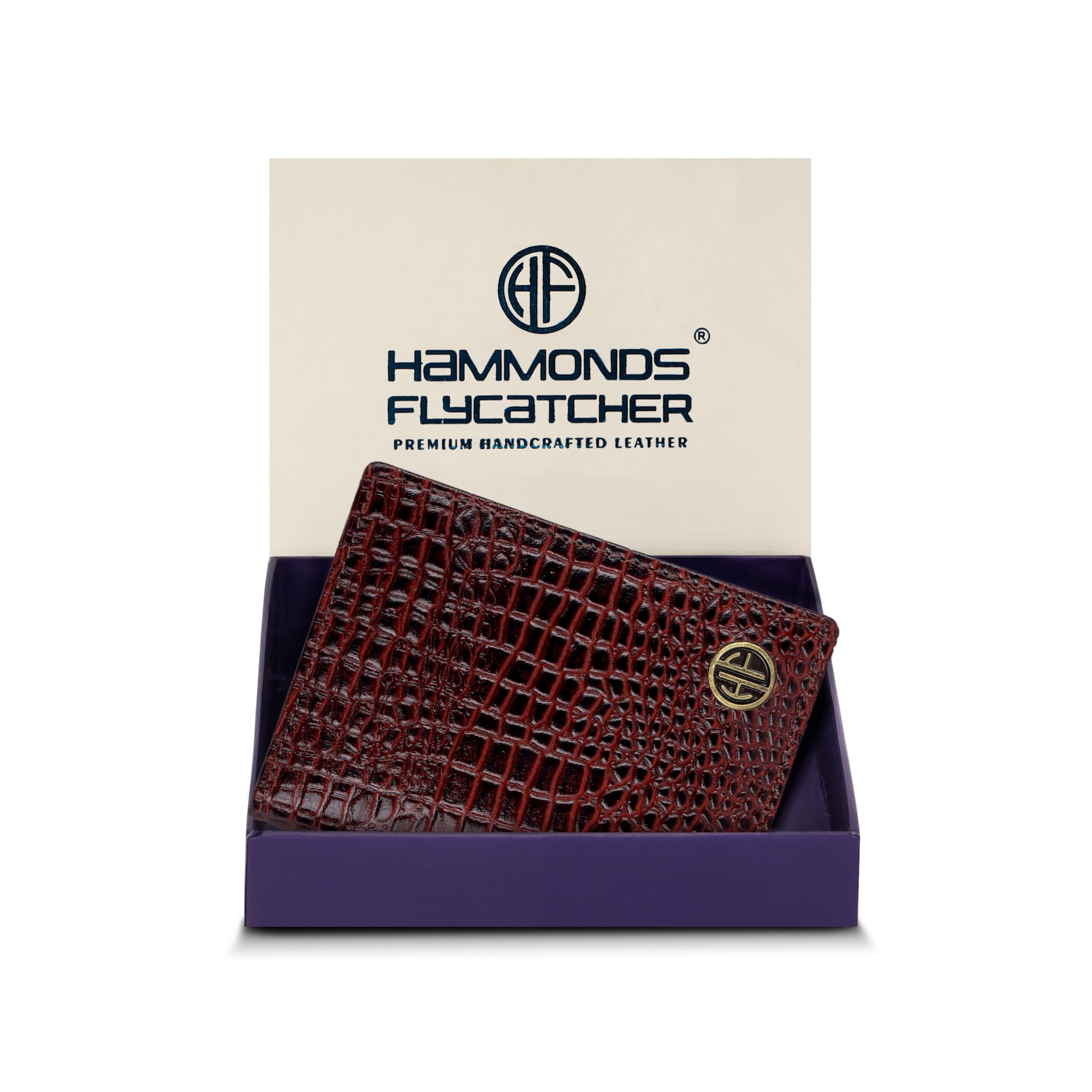 HAMMONDS FLYCATCHER Genuine Leather Card Holder Wallet for Man & Women, RFID Protected ATM/Credit Card Holder Wallet for Men with 4 Slots(Fits Upto 8 Cards), Gift for Men - Croc Brown