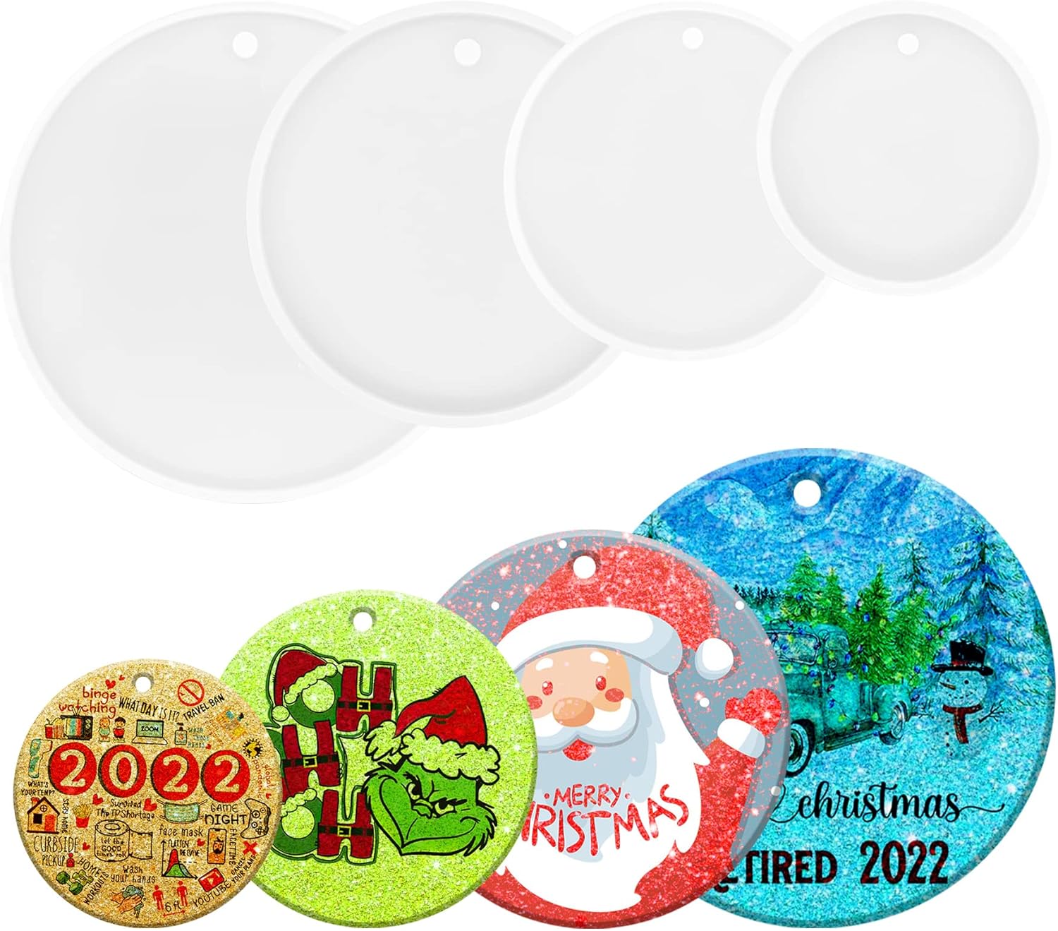 4 Size Christmas Round Ornament Resin Molds Shiny Silicone