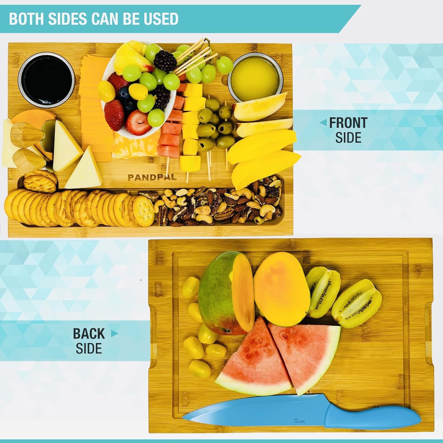 Bamboo Cheese Board with Knives & Bowls - Extra Large Wooden Cutting Board Platter for Wine & Charcuterie - Image 5