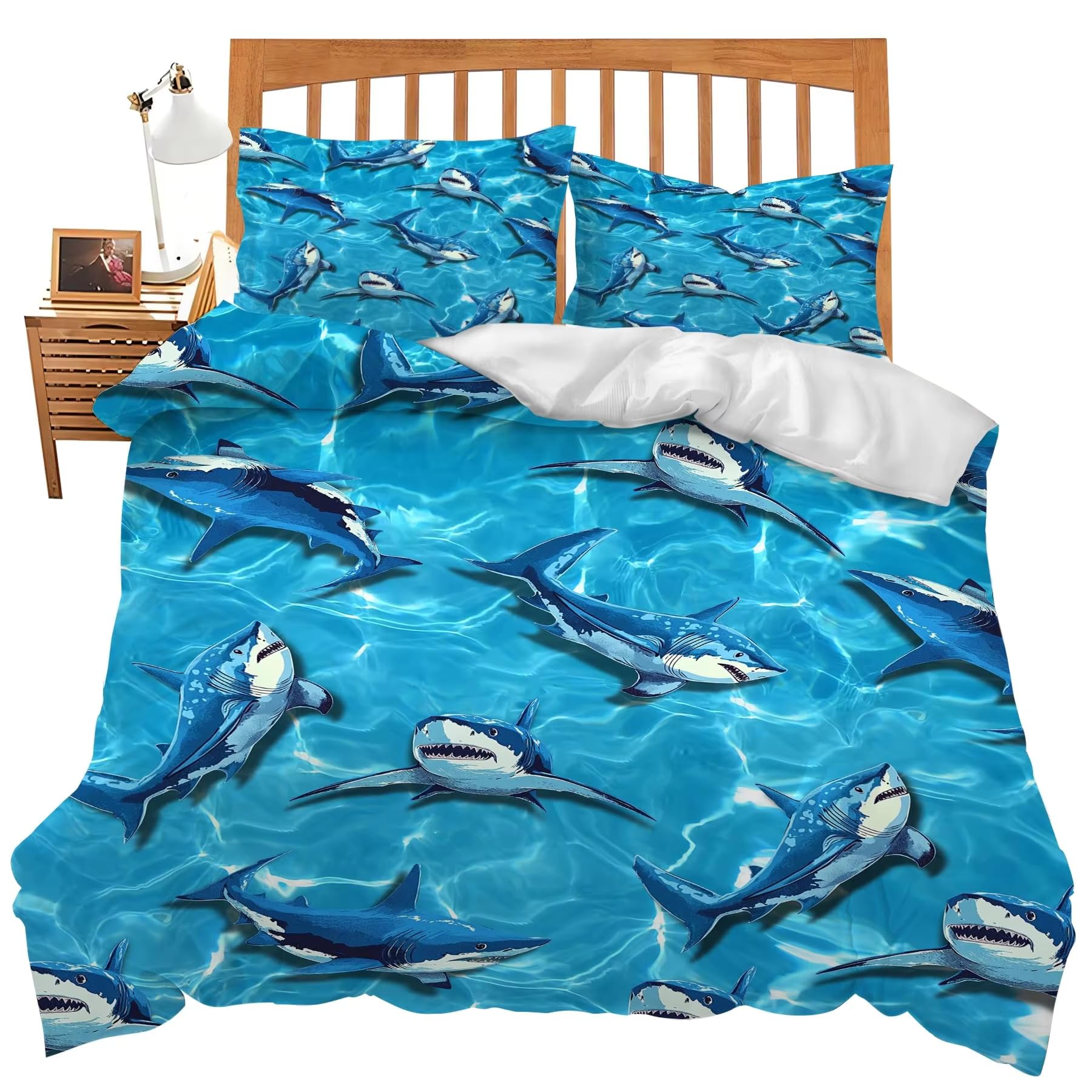 Housse de couette requin bleu 220x240 cm pour une chambre adulte moderne