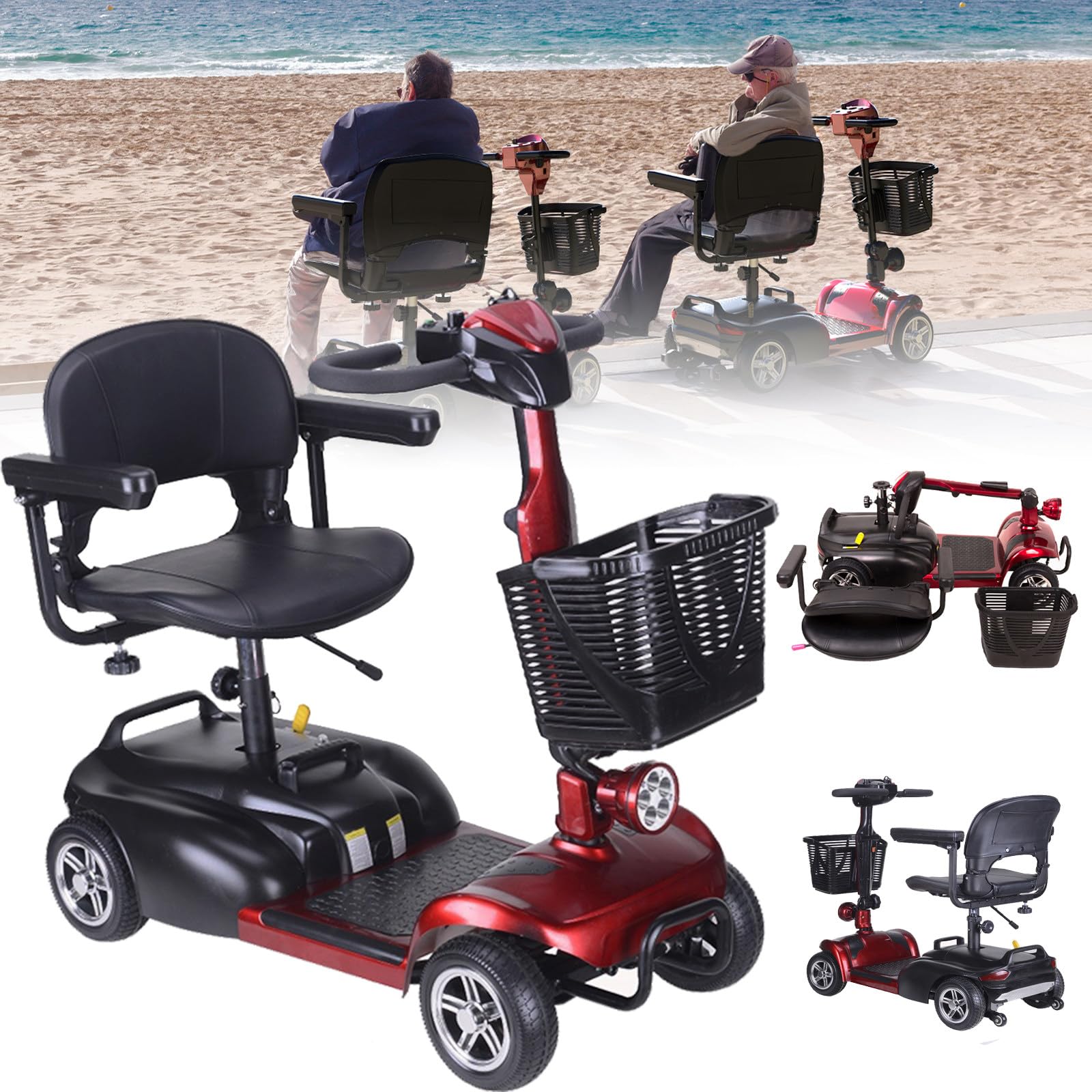 Scooter Elettrico - Dispositivo anticollisione + Doppia modalità elettrica/a Spinta Manuale + Freno elettromagnetico, Scooter Elettrico a 4 Ruote per Adulti, Staccabile - Leggero/Comodo