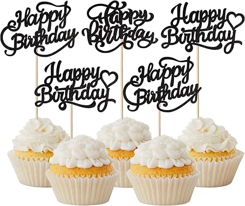 Paquete de 30 adornos para cupcakes con purpurina para celebración, cumpleaños, baby shower, niños, fiesta de cumpleaños, suministros de decoración