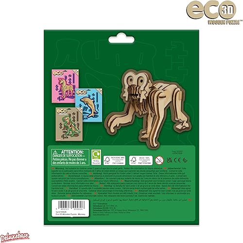 Miniatura 4 de Eco 3D Wooden Puzzle Mono de Deluxebase. Kit de manualidades de rompecabezas 3D con temática de animales. Juguetes de madera sostenible FSC de