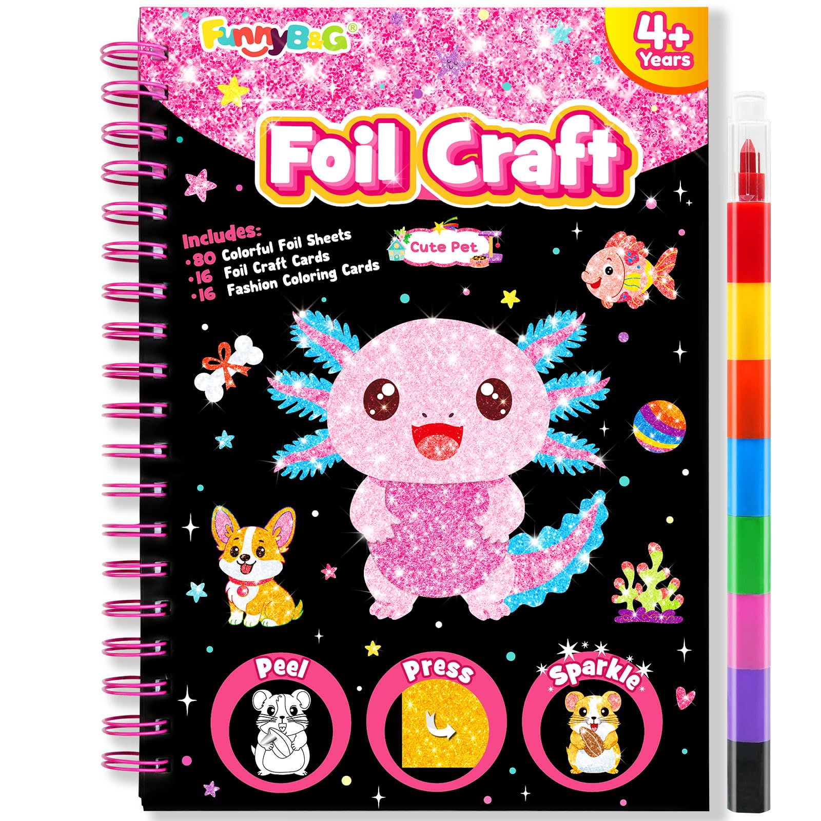FUNNYB&amp;G Foil Art Craft Kit for Kids, Cute Pet Birthday Gift Toy for Girls
