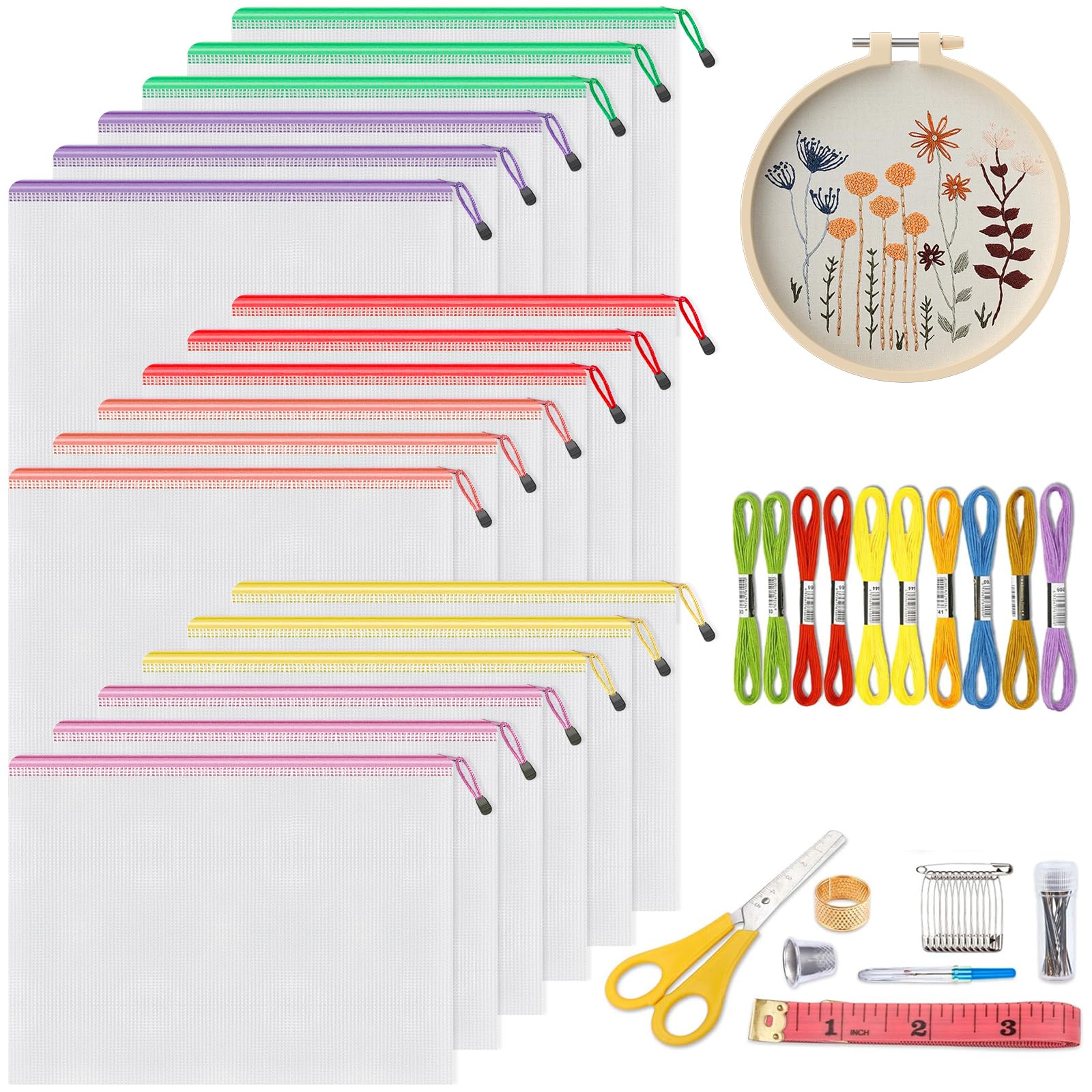 Umriox Zipper Mesh Document Pouch, 14.9x11.0 (6 Colors, 18 Packs), Clear Zipper Pouches, Waterproof Zipper Pouches for Craft Projects Office Supplies