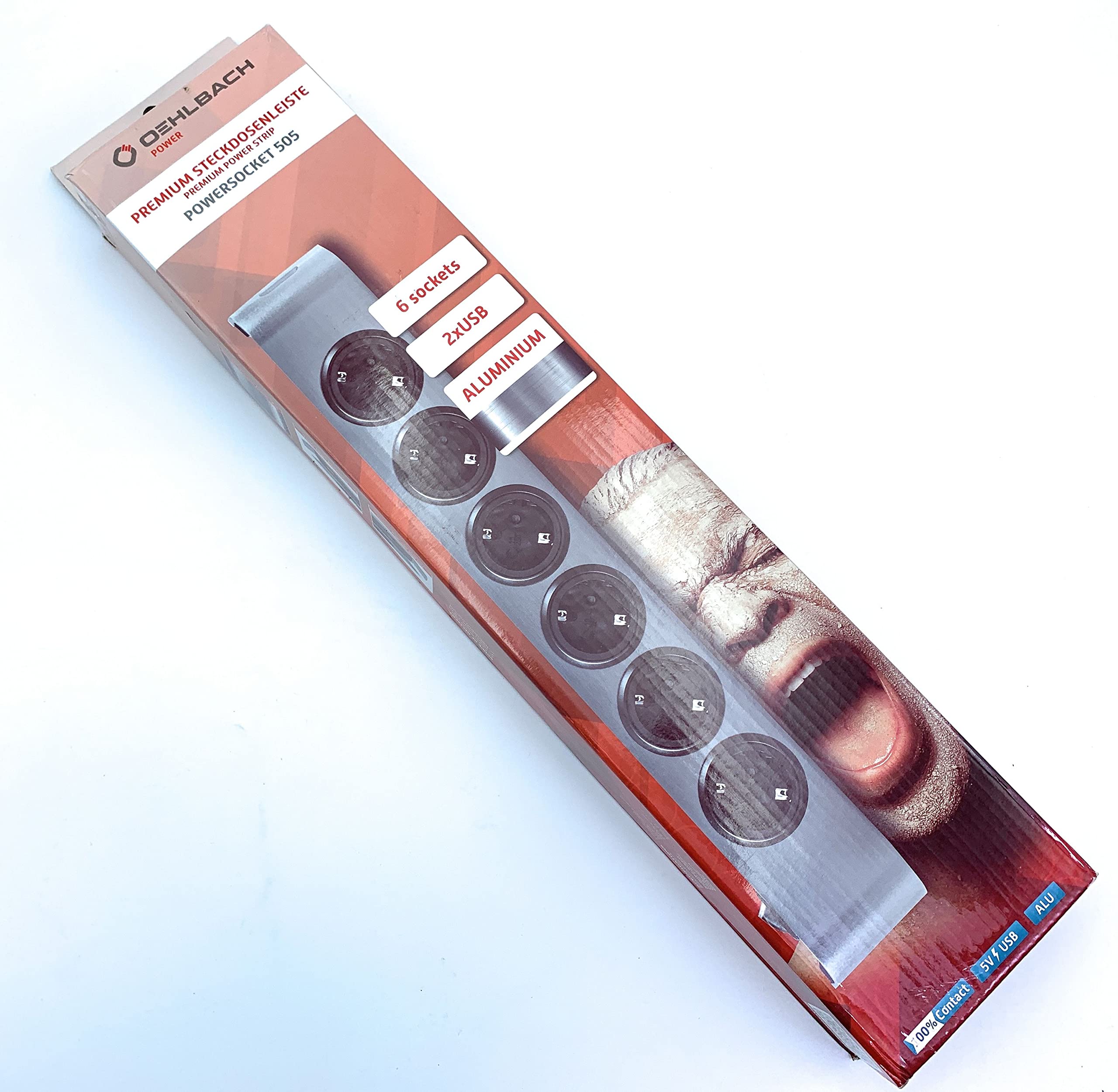 OEHLBACHPowersocket 505 power strip, compact design, 2 high-power USB ports for tablet and smartphone, anthracite