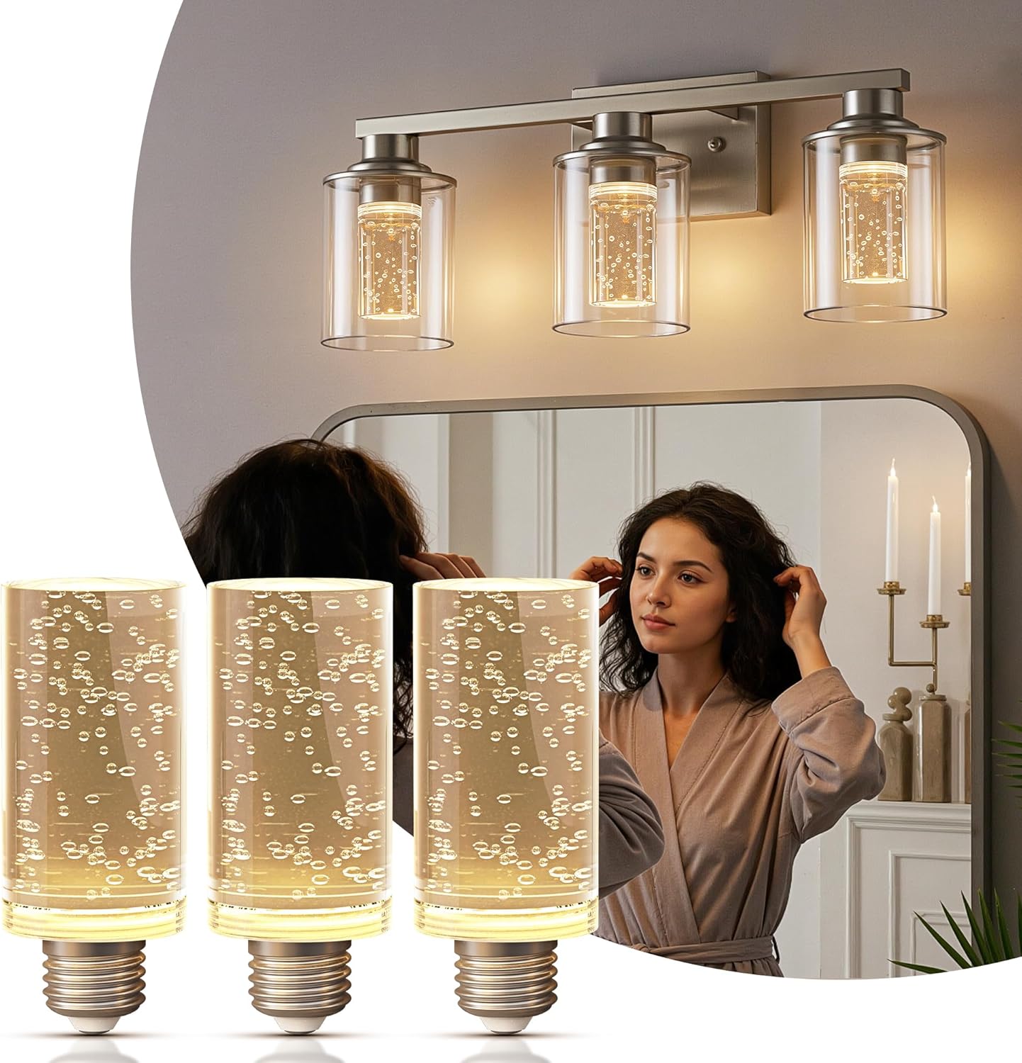 L LOHAS LED Light Bulbs,E26 LED Bulbs Soft White 3000K,40W Equivalent,500 Lumen Dimmable,5 watt Acrylic Bubble Light Bulb Replacement for Vanity Lighting Fixtures,Chandeliers,Wall Sconces 3 Pack