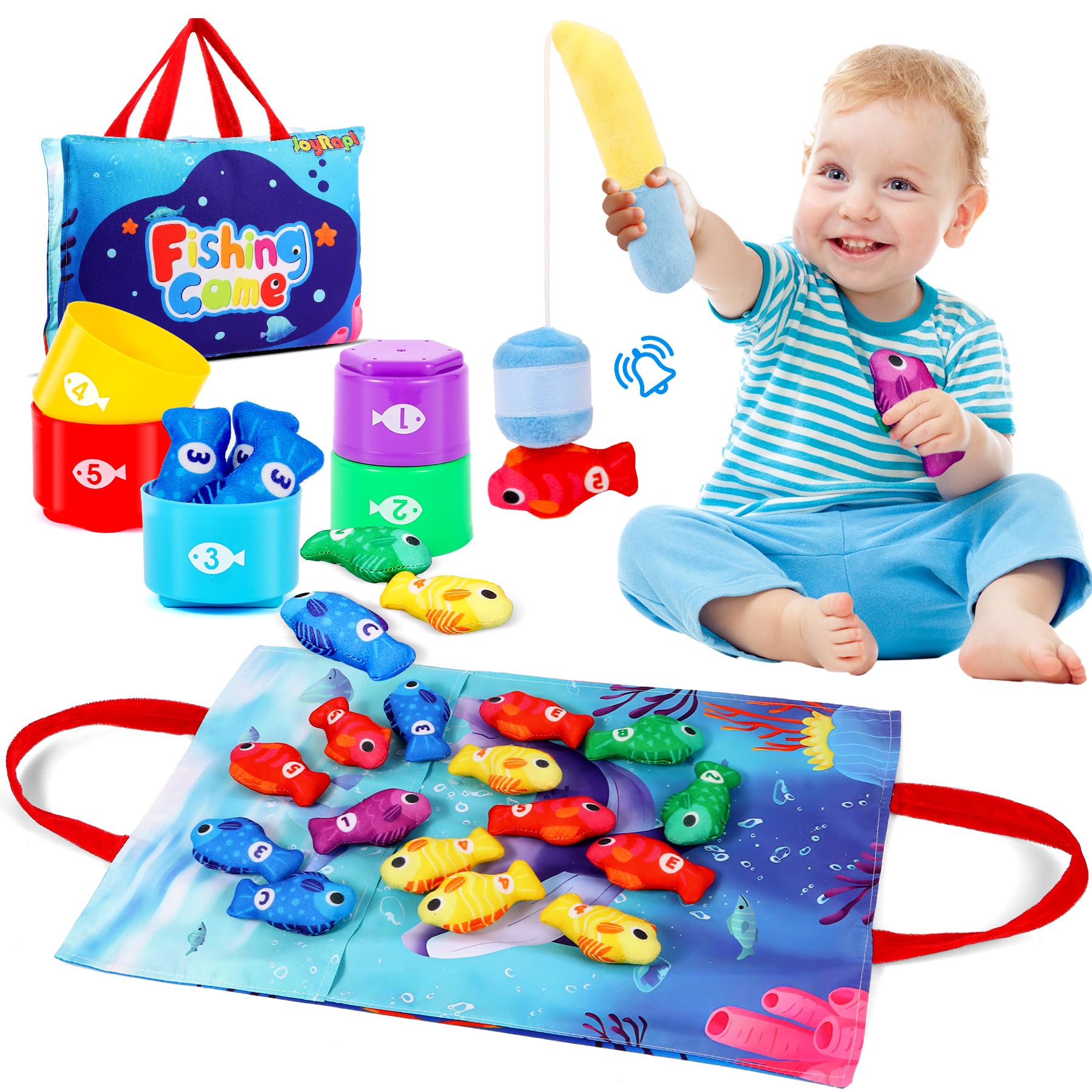 Jeu De Pêche Montessori SAYHALO - 26 Pièces Pour Bébé 1-3 Ans - Tapis Mer, Canne à Pêche, Poissons Colorés - Jouet D'éveil Garçon Fille