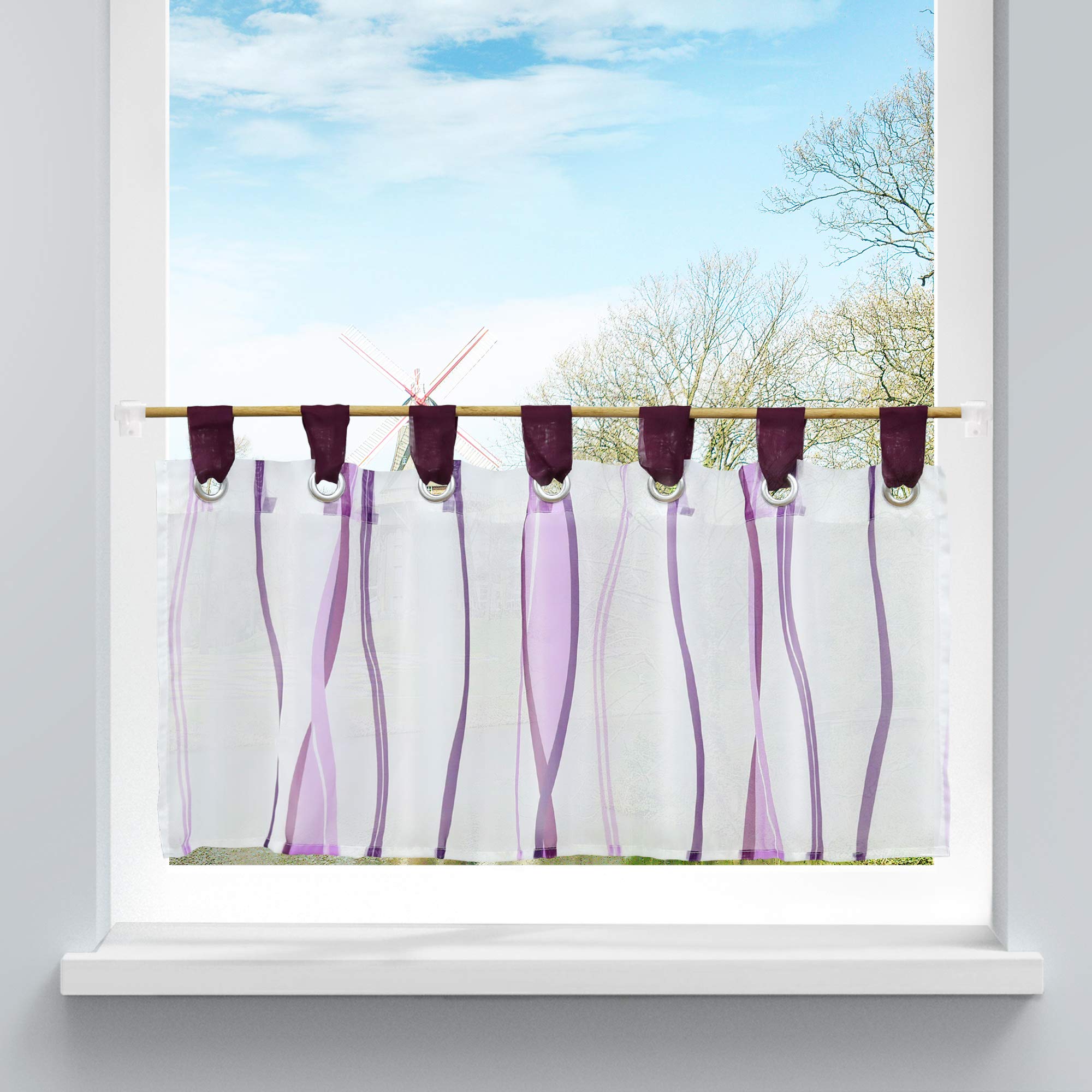 HongYa 1 Pièce Rideau Brise-Bise Motif De Vagues à Passants En Polyester Passe Tringle Transparent Décoration Pour Chambre Salle Be Bain Cuisine Multicolore Rose H/L 45/90CM