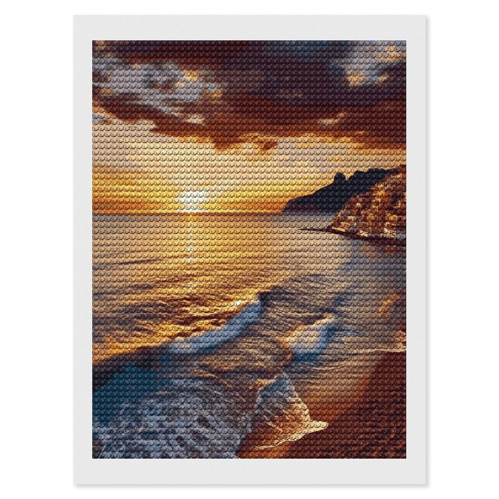FekiLoot Seaside Sunset Diamond Painting Kits for Beginners DIY Diamond Art Kits for Adults Full Drill Round Diamond Dot Gem Art Painting Fun DIY Crafts for Home Kitchen Wall Decor Gift 12"x16"