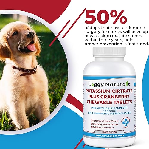 Miniatura 6 de Suplemento de citrato de potasio y arándano para perros (100 tabletas)  Apoyo del tracto urinario  Ayuda a disuadir la formación de cálculos de