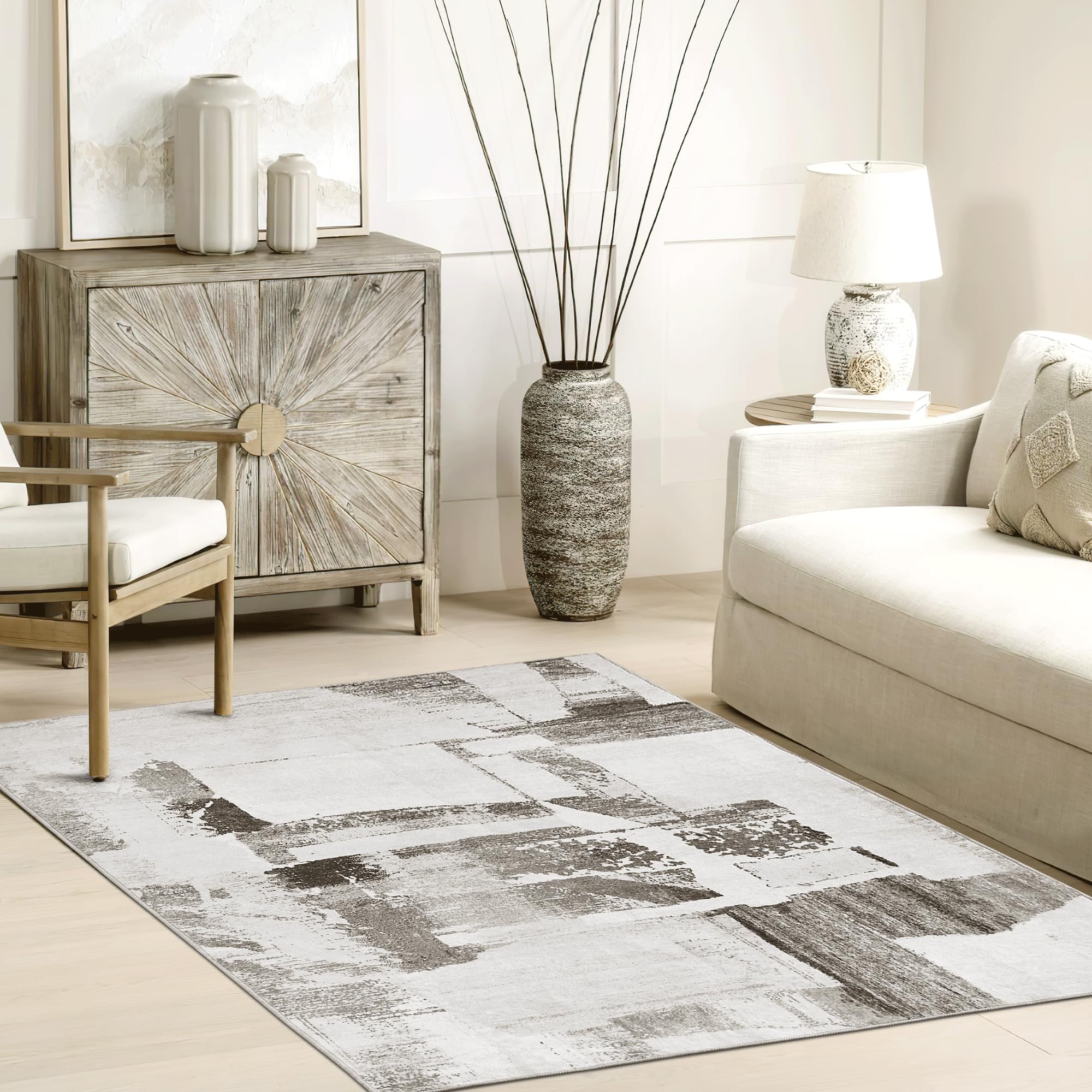 PONY DANCE Alfombra Salon Pelo Corto de Cachemira Artificial Alfombra Lavable y Antideslizante Estampada para Dormitorio Pasillo Habitacion Infantil Matrimonio,160x230cm,Marrón Claro