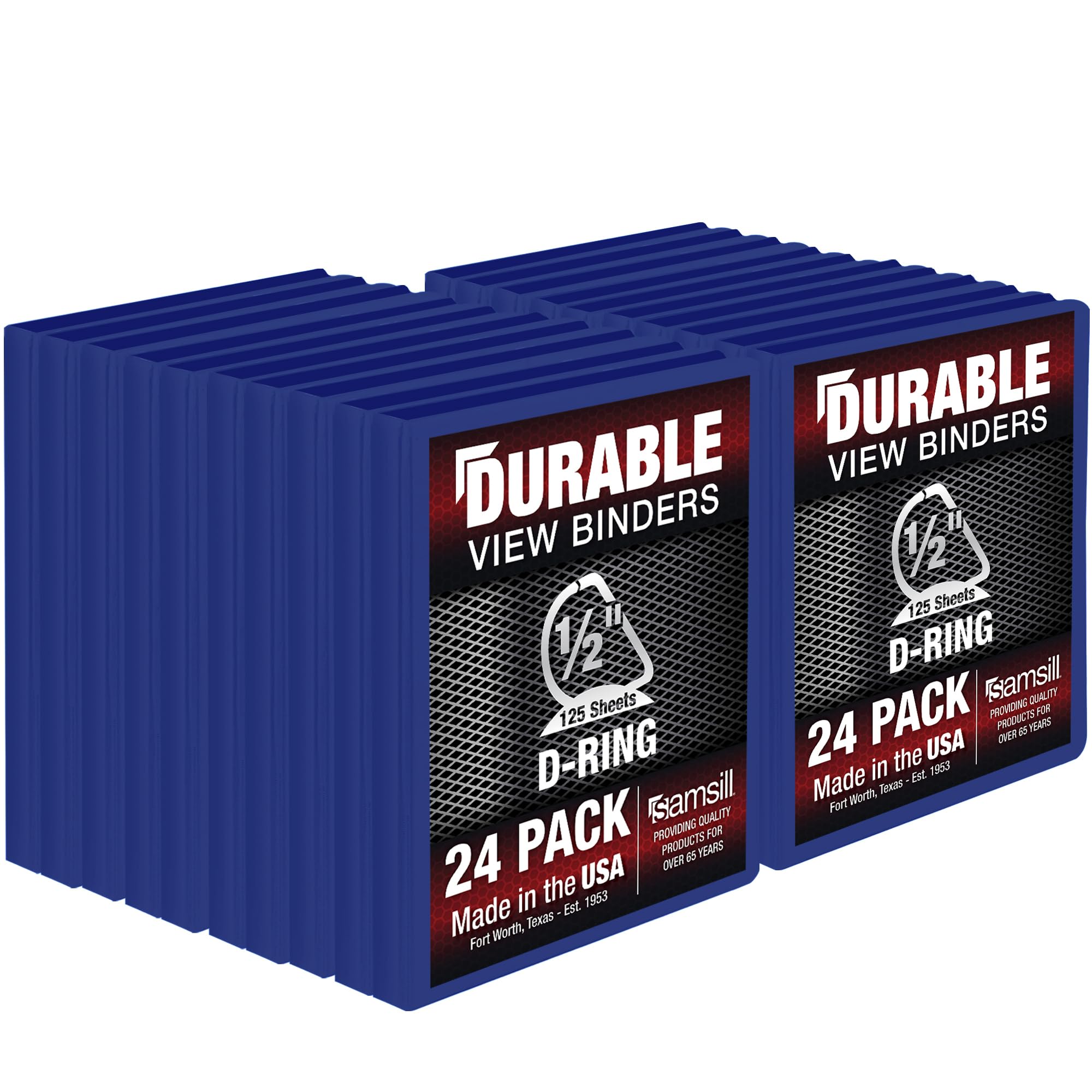 Samsill Durable 0.5 Inch Binder, Made in The USA, D Ring Binder, Customizable Clear View Cover, Blue, 24 Pack, Each Holds 125 Pages
