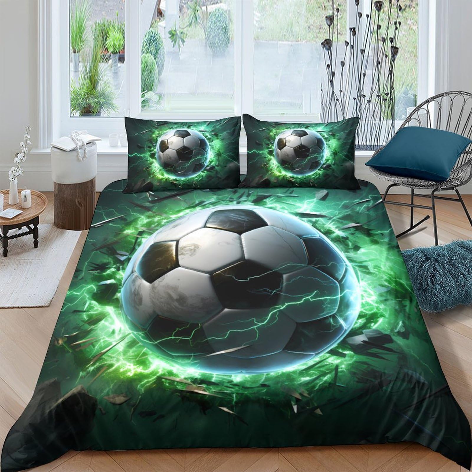 Ctjqhvkz Style-10 3D Printed Football Lightning Fitted Sheet Microfiber Soft Bedroom Decor Soccer Energy Mattress Cover Single（135X200cm）