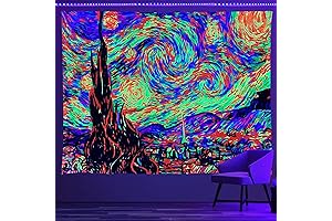 Van Gogh Black Light Tapestry: Immerse in Starry Night's Psychedelic Glow
