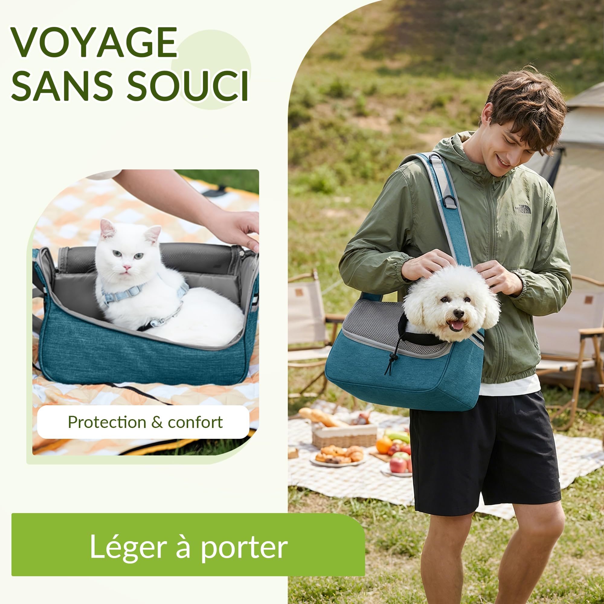 ALLSOPETS Porte Chien Sac de Transport Respirant pour Petits Chiens et Chats, Sac de Voyage Chat avec Bandoulière Ajustable et Poche Latérale pour Voyage et Camping (Bleu Ciel)